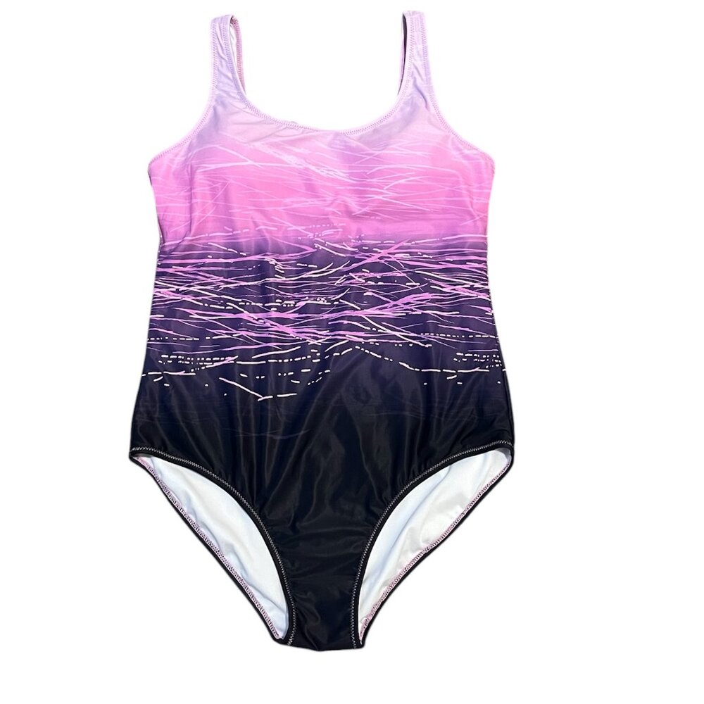 One Piece Swimsuit Purple & Blue Color Block Tummy Control Crisscross Back:Large - Picture 4 of 6